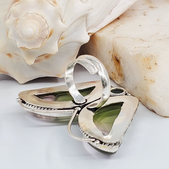 Natural Ametrine Stone Butterfly 925 Silver Ring - Picture 2 of 7